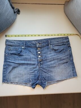 High-Rise Blue Denim Button-Fly Jean Shorts